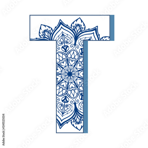 Letters with mandala line pattern elements. Letters with decorative typography art for coloring.