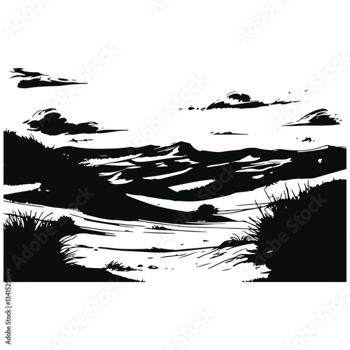 landscape with desert and dunes sketch illustration