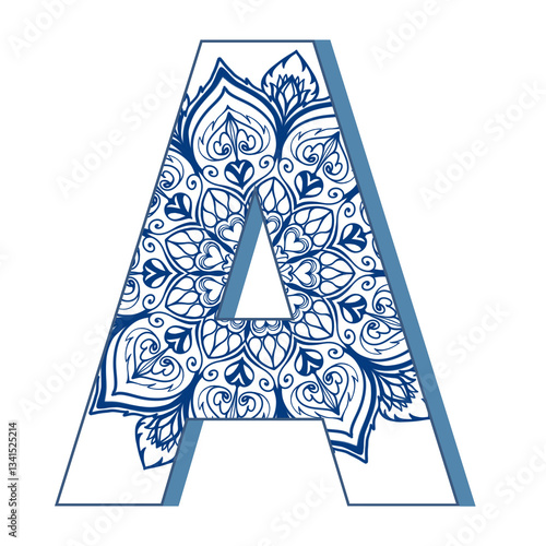 Letters with mandala line pattern elements. Letters with decorative typography art for coloring.