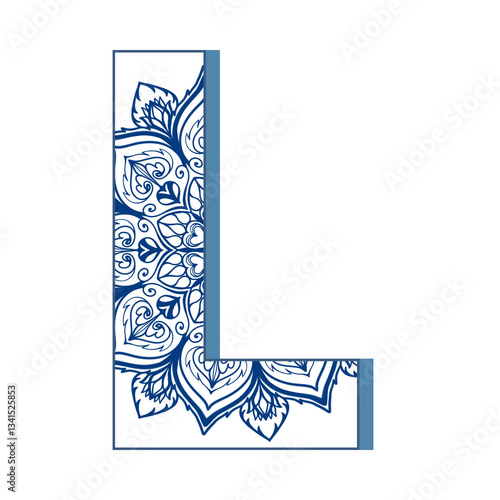 Letters with mandala line pattern elements. Letters with decorative typography art for coloring.