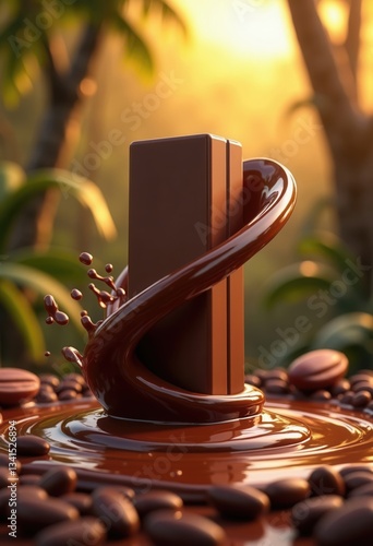 A professional and high-quality mockup of melting chocolate, perfect for advertising, graphic design, and social media use. This image is AI-generated and features a combination of warm lighting and a