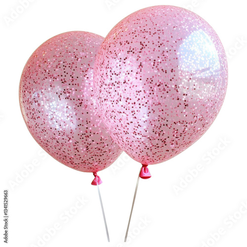 Decorative pink glitter balloons create festive atmosphere, perfect for celebrations and parties, adding touch of sparkle and joy