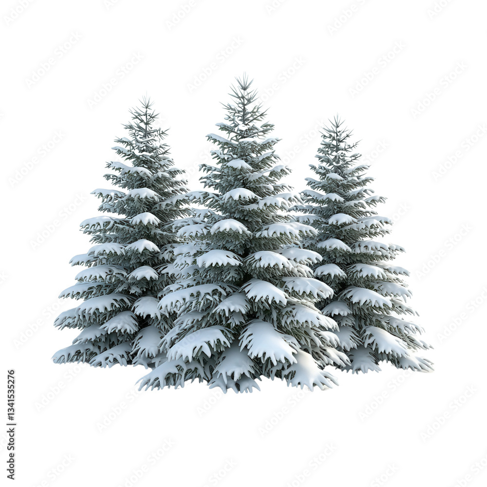Obraz premium Wintery pine trees covered in snow against a black background. isolated on white background