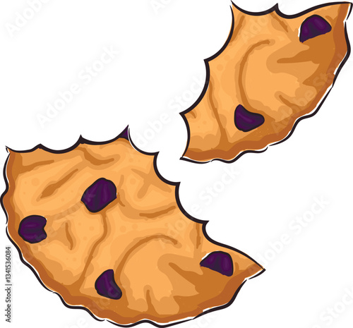 Hand drawn shortbread cookie bitten with raisin