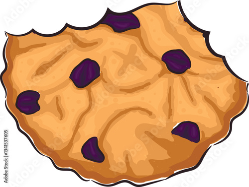 Hand drawn shortbread cookie bitten with raisin