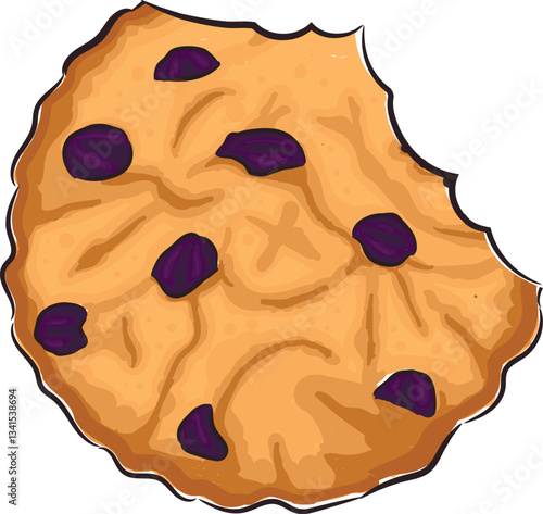 Hand drawn shortbread cookie bitten with raisin