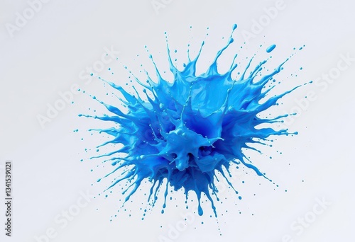 A vibrant blue paint splash explodes outwards in dynamic motion, fluid, splash