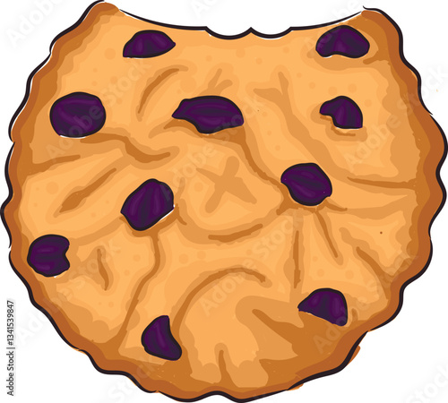 Hand drawn shortbread cookie bitten with raisin