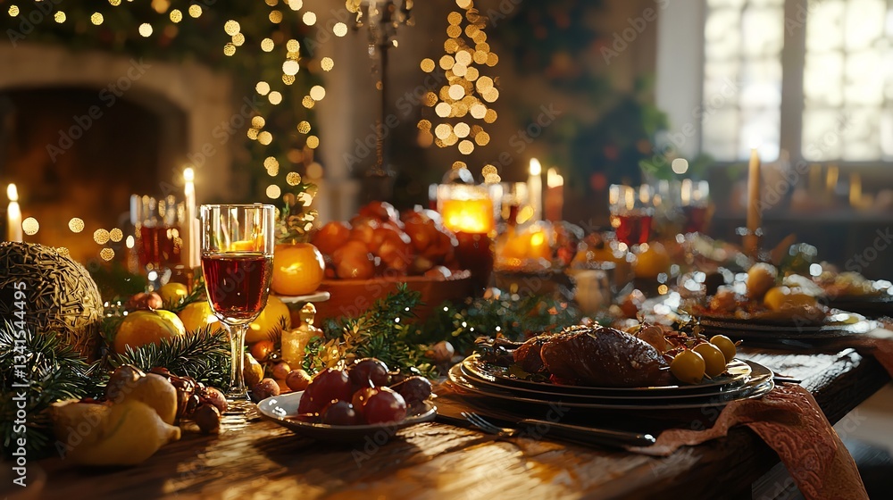 Festive table setting with traditional foods for a special occasion Festive table setting with traditional foods for a special occasion