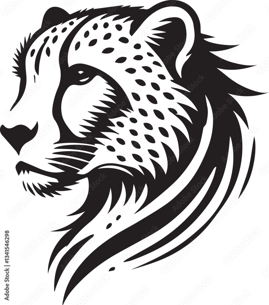 Obraz premium leopard head vector, leopard head vector logo, leopard tiger head silhouette vector black and white