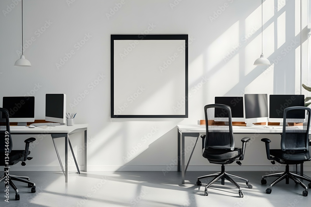 Bright Office Space with an Empty Poster Display Bright Office Space with an Empty Poster Display