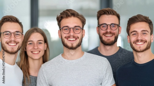 Wallpaper Mural Smiling group of diverse young friends in a modern office setting Torontodigital.ca