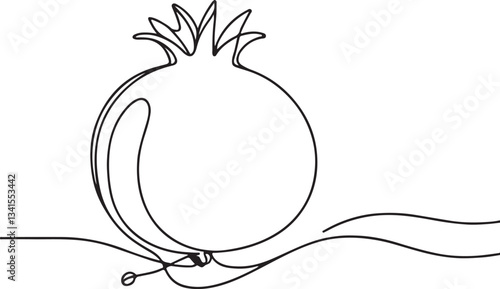 Detailed Line Drawing of a Pomegranate Fruit