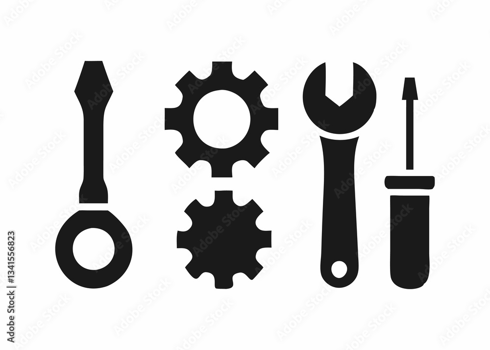 Simple Vector Illustration of Tools and Gears for Repair and Maintenance Simple Vector Illustration of Tools and Gears for Repair and Maintenance