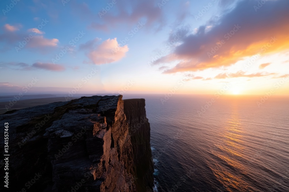 A breathtaking sunset view from a towering cliff, casting warm golden hues over the vast ocean expanse, creating a perfect moment of peace and reflection. A breathtaking sunset view from a towering cliff, casting warm golden hues over the vast ocean expanse, creating a perfect moment of peace and reflection.