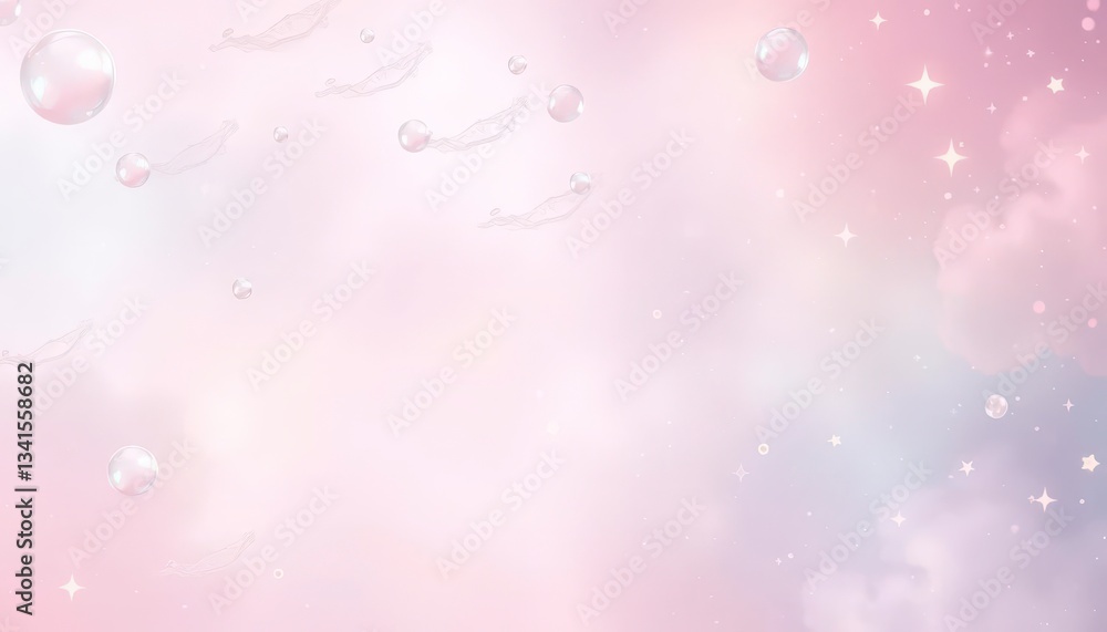 Dreamy pastel backdrop with soft textures, floating bubbles, and delicate star shapes, romantic, sweet