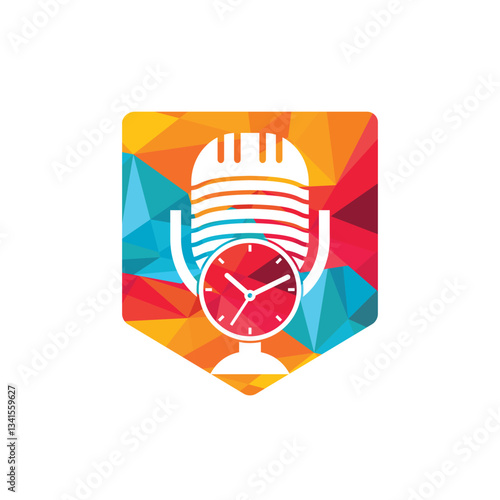 Podcast time vector logo design template.