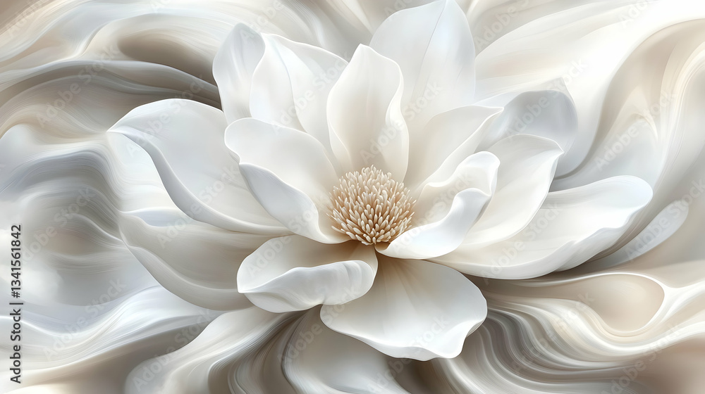 Obraz premium A pristine white magnolia flower in full bloom, showcasing its elegant petals and a creamy white center. 