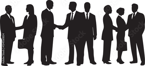 Minimalist businesspeople handshake silhouettes art vector illustration collection.
