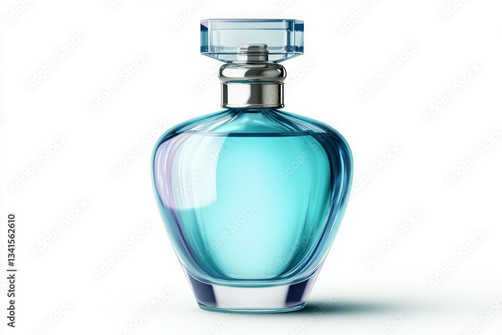Elegant blue perfume bottle on white background. Neural network AI generated Elegant blue perfume bottle on white background. Neural network AI generated