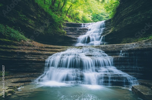Magical view of Watkins Glen waterfall, soft and elegant water