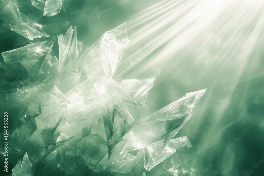 Obraz premium Crystalline structure illuminated by light rays, creating a dramatic and ethereal effect.