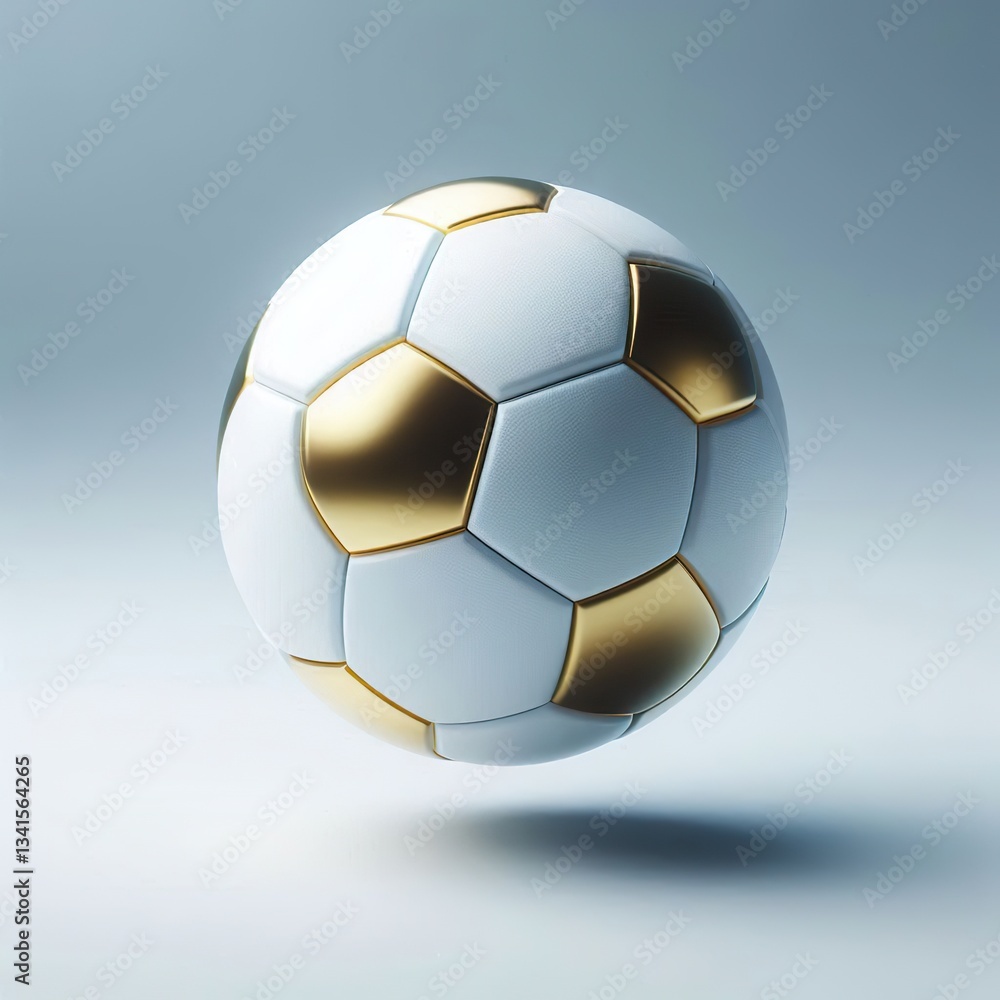 A 3d Realistic White and gold soccer ball for sport on a white background