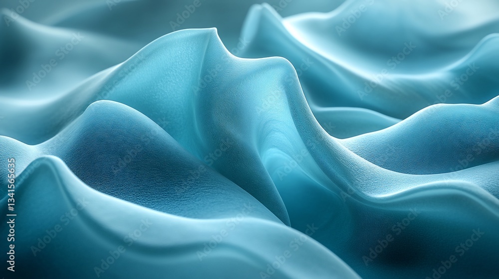 Obraz premium Abstract teal fabric waves, flowing textile texture.