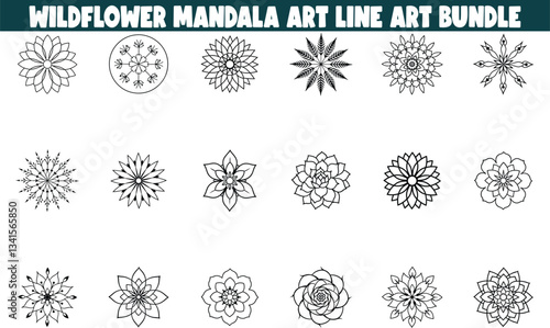 Wildflower Mandala Line Art Bundle Floral Designs, Printable Art