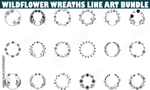 Wildflower Wreath Line Art Bundle TwentyFour Floral Designs