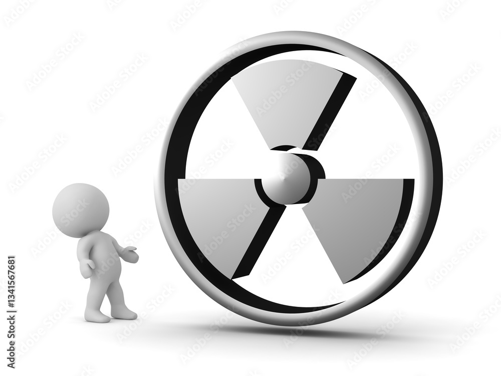 3D Character with a Large Nuclear Symbol 3D Character with a Large Nuclear Symbol