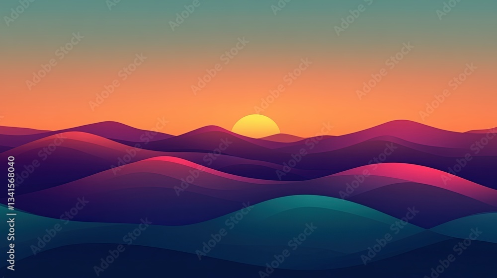 Tranquil sunset over rolling hills landscape. Tranquil sunset over rolling hills landscape.