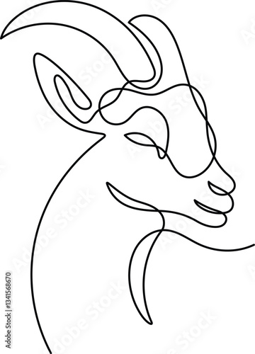 Goat head in one continuous line art drawing style. Minimalist black linear isolated on white background. Capricorn symbol vector illustration. Editable