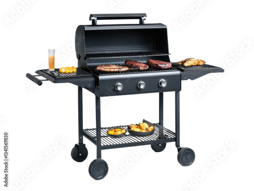 Modern Charcoal Grill with Grilling Surface and Side Tables Perfect for Outdoor Cooking and Family Gatherings during Summer Barbecues