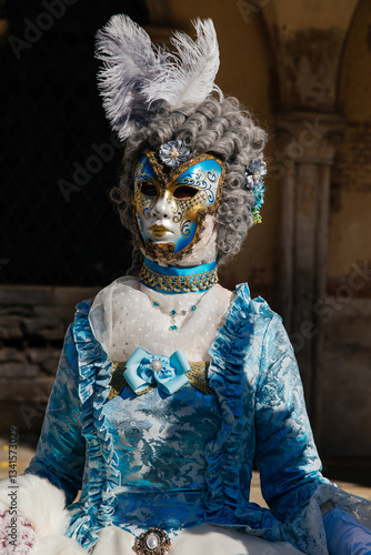 Italian Carnival Figure: Masked and Ornate with Peacock Feathers 