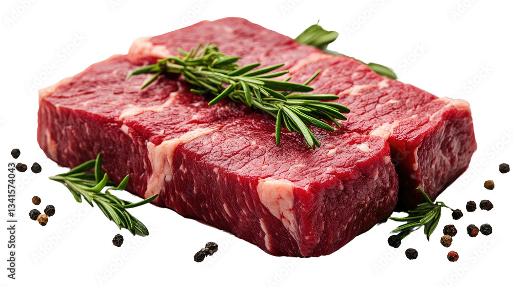Fresh, red, raw beef steak with rosemary on a wooden board Fresh, red, raw beef steak with rosemary on a wooden board