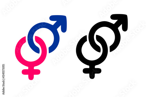 Male and female gender symbols set. Gender symbol with blue pink and black colours. Men, women, girl, boy