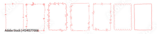 Cute line frame set, vector hand drawn minimal kawaii border, curly brushstroke design, star box. Whimsical childish scribble graphic, funky simple birthday invitation design. Cute frame collection