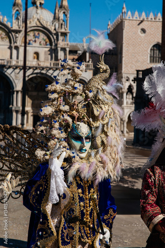Italian Carnival Figure: Masked and Ornate with Unique Headpiece