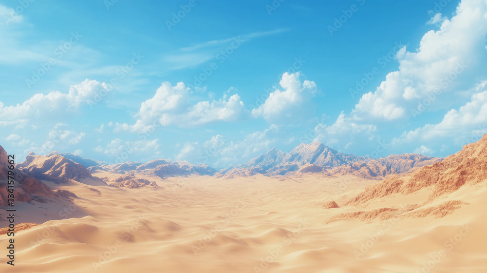 Naklejka premium A vast, untouched desert landscape with rolling sand dunes, evoking solitude and natural beauty