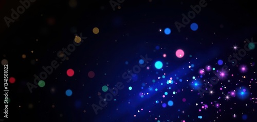 Shimmering, iridescent light flares and glitter particles on a dark background, background, space