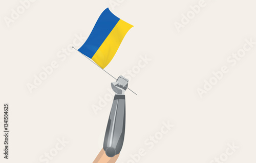 Prosthesis and Ukrainian flag. Future, freedom, support Editable image