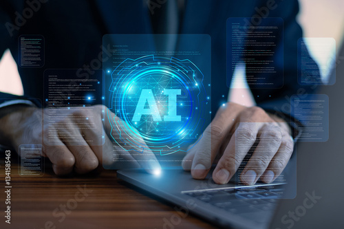 Obraz na płótnie AI in business is revolutionizing operations by automating processes, enhancing data-driven decision-making, and improving efficiency for sustainable growth and competitive advantage. w salonie