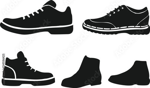Vector Illustration graphic features a collection of different shoe silhouettes.