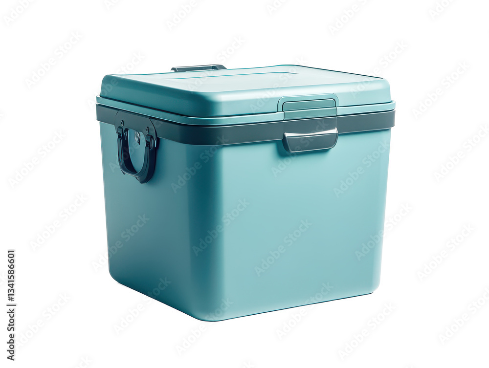 Stylish Light Blue Insulated Cooler Box for Outdoor Activities, Camping, Picnics, Events, BBQ and Food Storage on Various Backgrounds Stylish Light Blue Insulated Cooler Box for Outdoor Activities, Camping, Picnics, Events, BBQ and Food Storage on Various Backgrounds