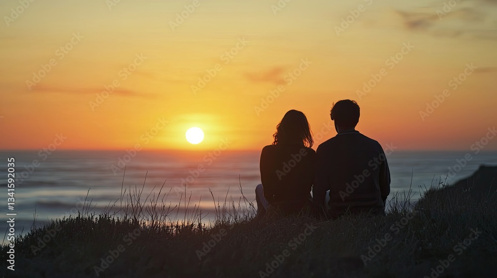 A couple watching the sunset from a scenic overlook A couple watching the sunset from a scenic overlook