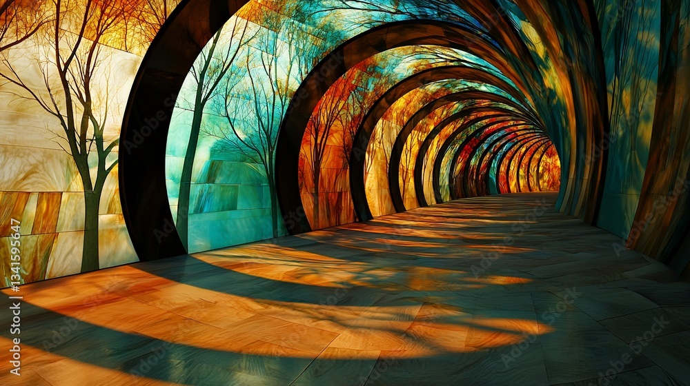 Obraz premium Colorful tunnel, autumn trees, interior