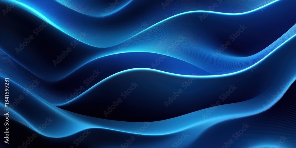 Fototapeta premium Abstract Fluid Waves: This captivating composition showcases mesmerizing blue fluid waves, their undulating forms lit with radiant glow, inviting exploration.