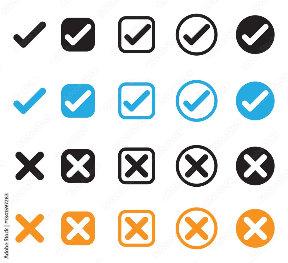 checkmark and X mark icon. check and uncheck icon vector. validation icon vector. for apps and websites. checkmark and X mark icon. check and uncheck icon vector. validation icon vector. for apps and websites.