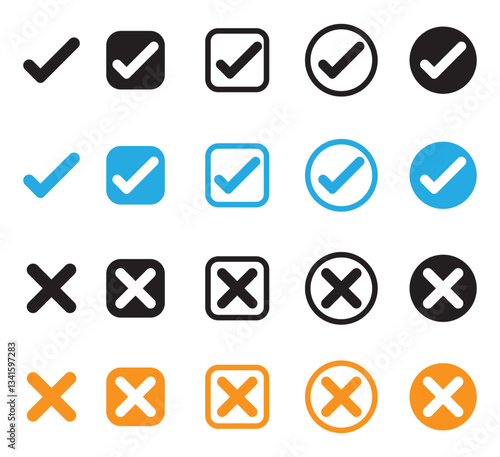 checkmark and X mark icon. check and uncheck icon vector. validation icon vector. for apps and websites.